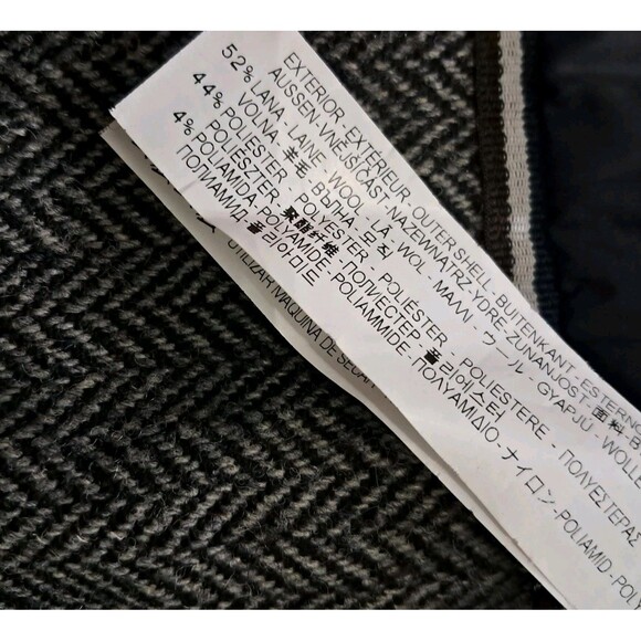 Zara Man Coat Men's Large Gray Herringbone Wool Blend Hooded Heavy Classic - Picture 9 of 12